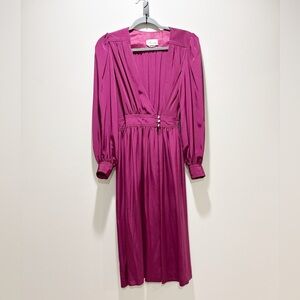 Rimini Vintage Montgomery Ward Long Sleeve Party Elegant Midi Dress Magenta 4